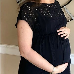 Seraphine navy eyelet maternity dress